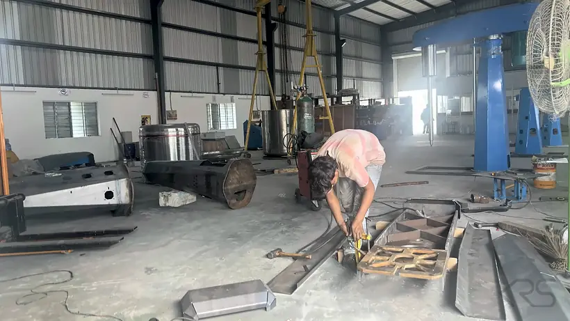 Steel parts being marked out in the KRS fabrication shop